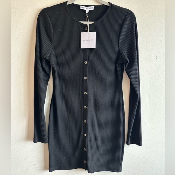 All The Ways Black Ribbed Megan Button-Front Dress size L - Picture 4 of 8